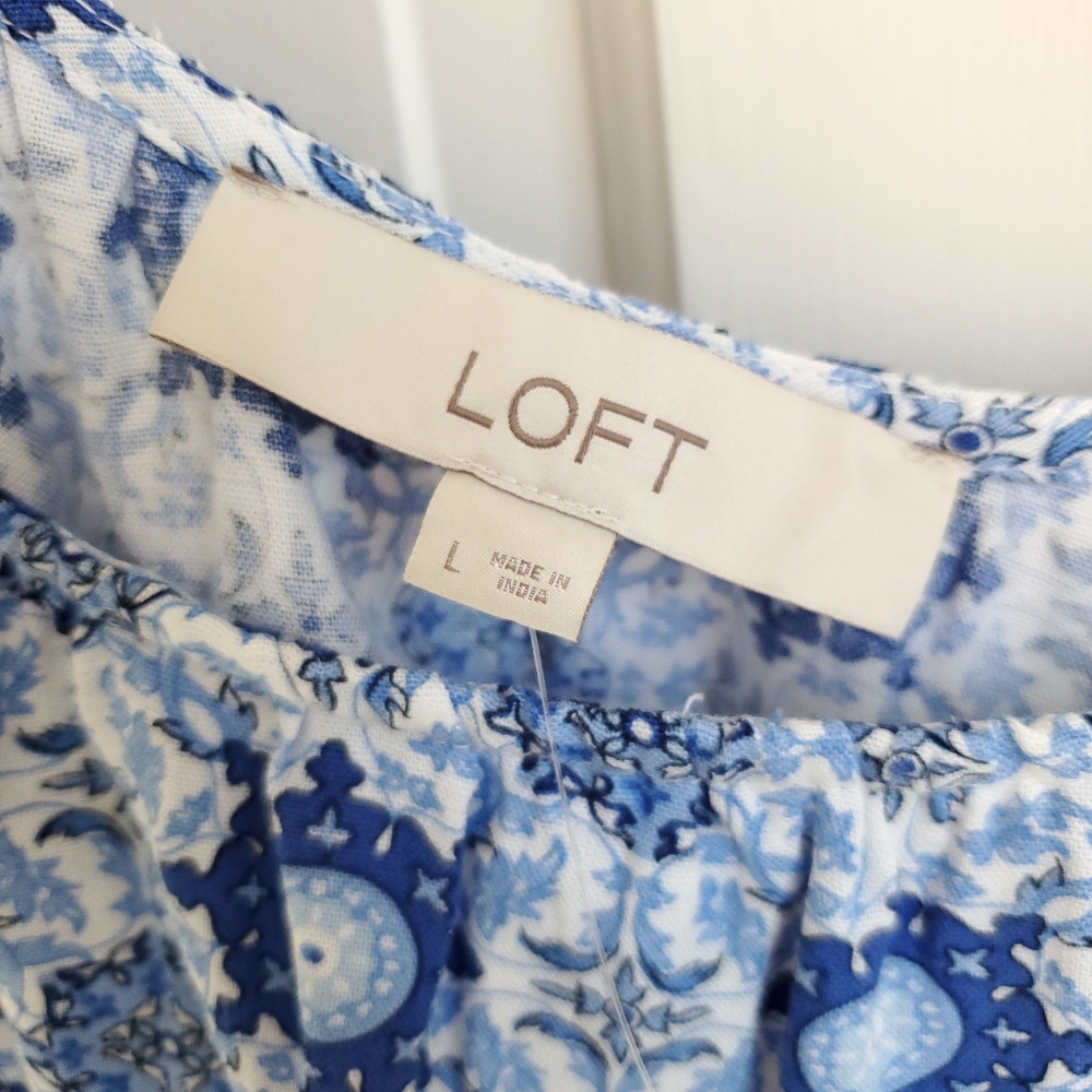 LOFT Blue and White Strappy Flounce Maxi Dress Size Large - Picture 5 of 16